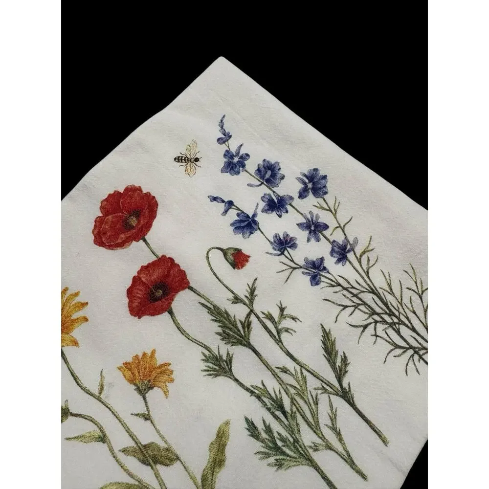 Alice's Cottage Poppy Flour Sack Towel Wildflowers Bee Cotton Floral 36